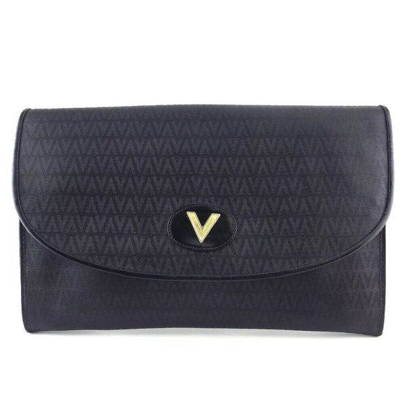 Mario Valentino Clutch Bag V Mark PVC ?~ Leather Authentic Used L3570